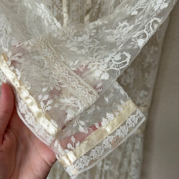 Gunne Sax by Jessica McClintock Vintage 80's Lace Drop Waist Bridal Midi Dress - Picture 9 of 13